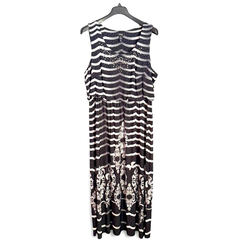 Style & Co Tranquil Waves Black White Embellished Maxi Dress 2X - Picture 4 of 15